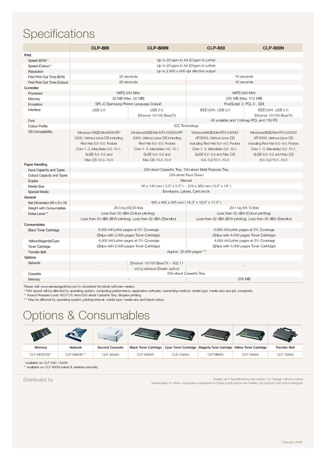 Samsung CLP-650N, CLP-600N specifications Specifications 