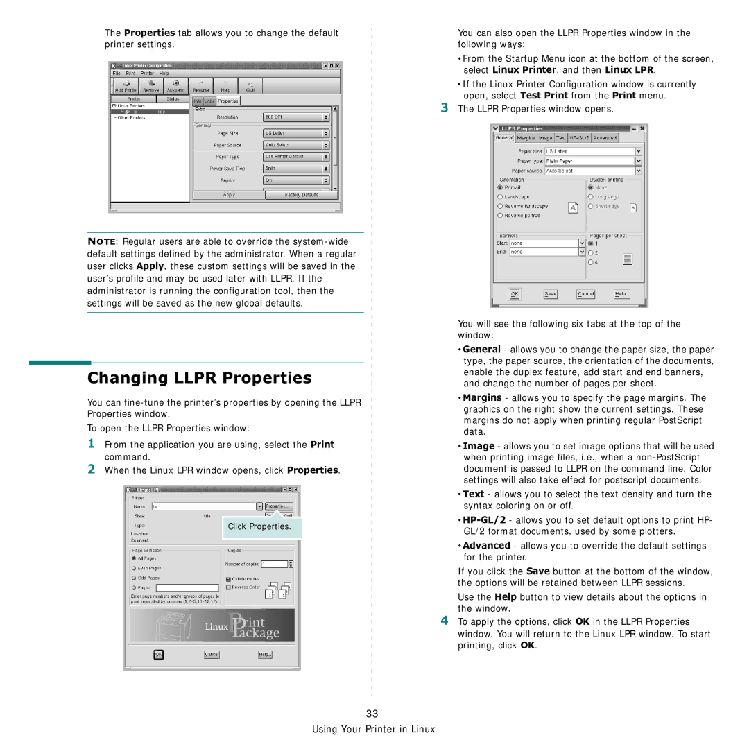 Samsung CLP-600 manual Changing Llpr Properties 