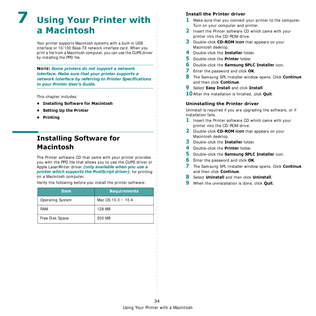 Samsung CLP-600 manual Using Your Printer with a Macintosh, Installing Software for Macintosh, Install the Printer driver 