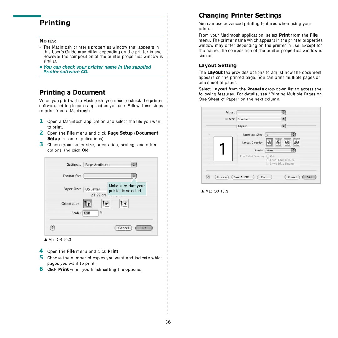 Samsung CLP-600 manual Printing a Document, Changing Printer Settings, Layout Setting 