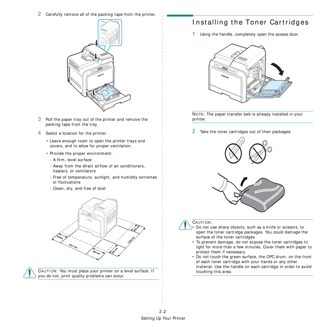 Samsung CLP-600 manual Installing the Toner Cartridges 