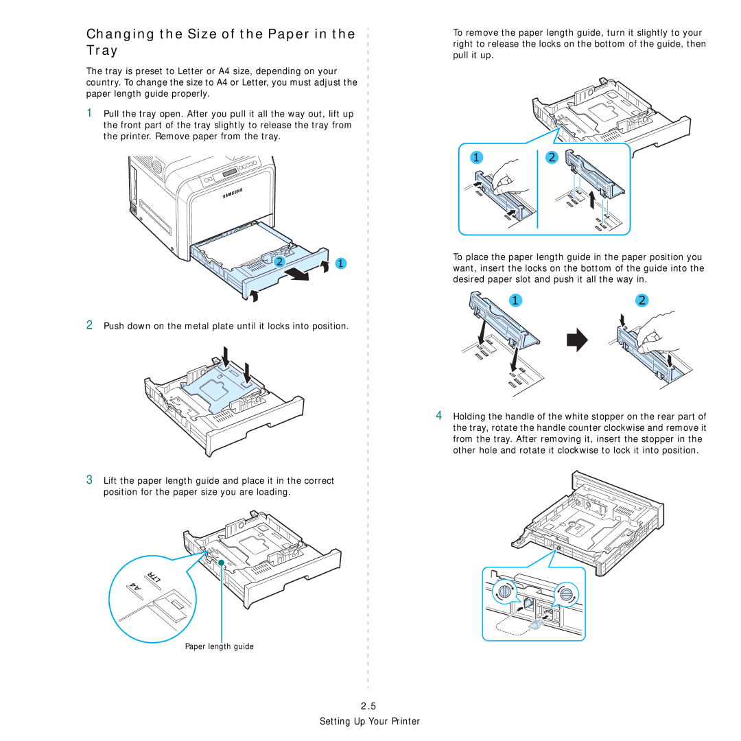 Samsung CLP-600 manual Changing the Size of the Paper in the Tray 