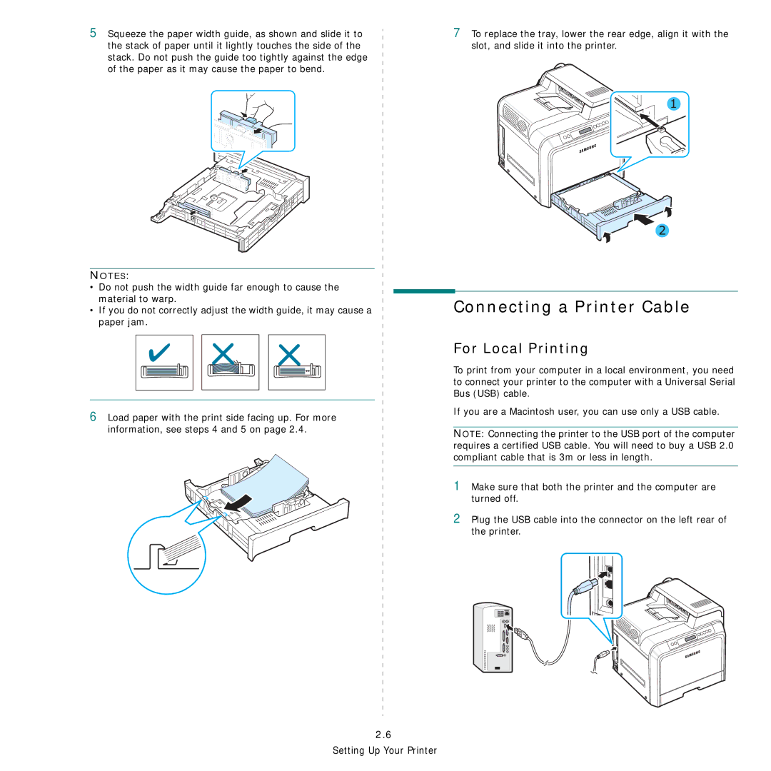 Samsung CLP-600 manual Connecting a Printer Cable, For Local Printing 