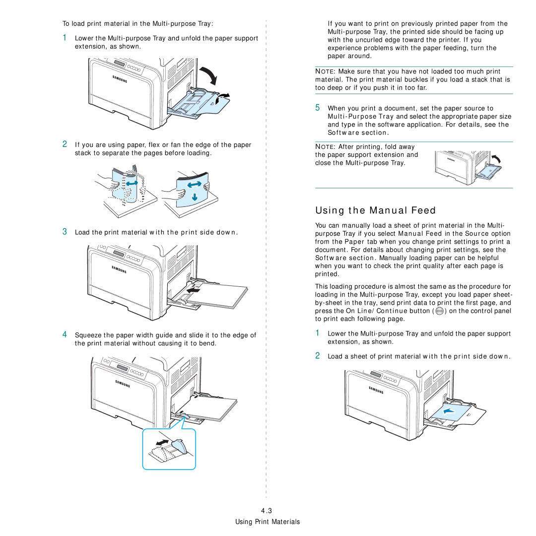 Samsung CLP-600 manual Using the Manual Feed 