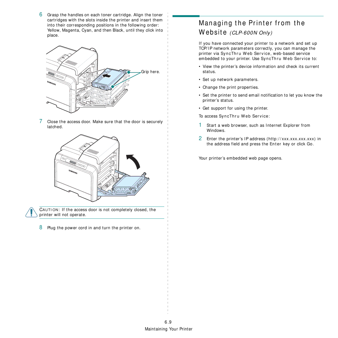 Samsung CLP-600 manual To access SyncThru Web Service, Start a web browser, such as Internet Explorer from Windows 