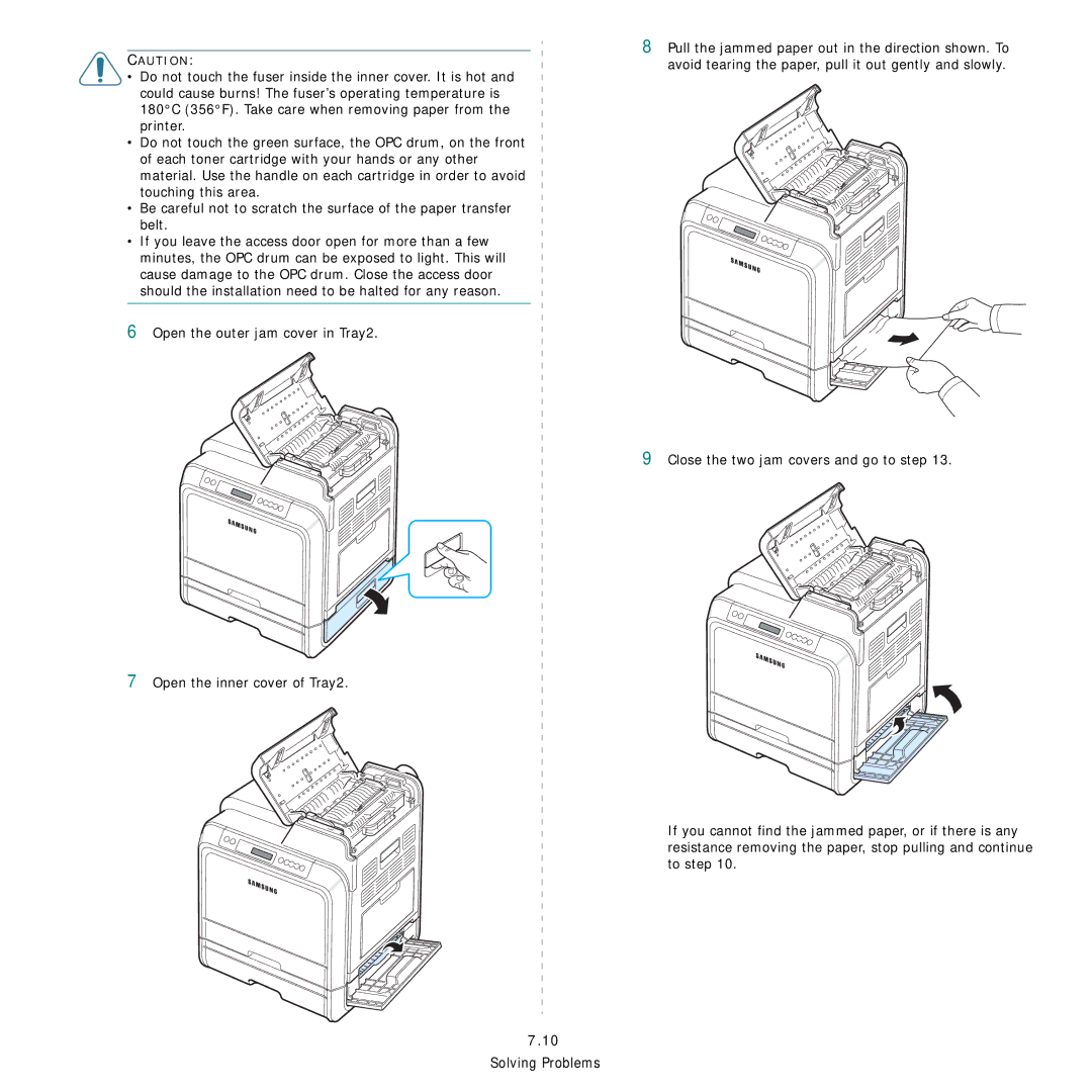 Samsung CLP-600 manual Open the outer jam cover in Tray2 