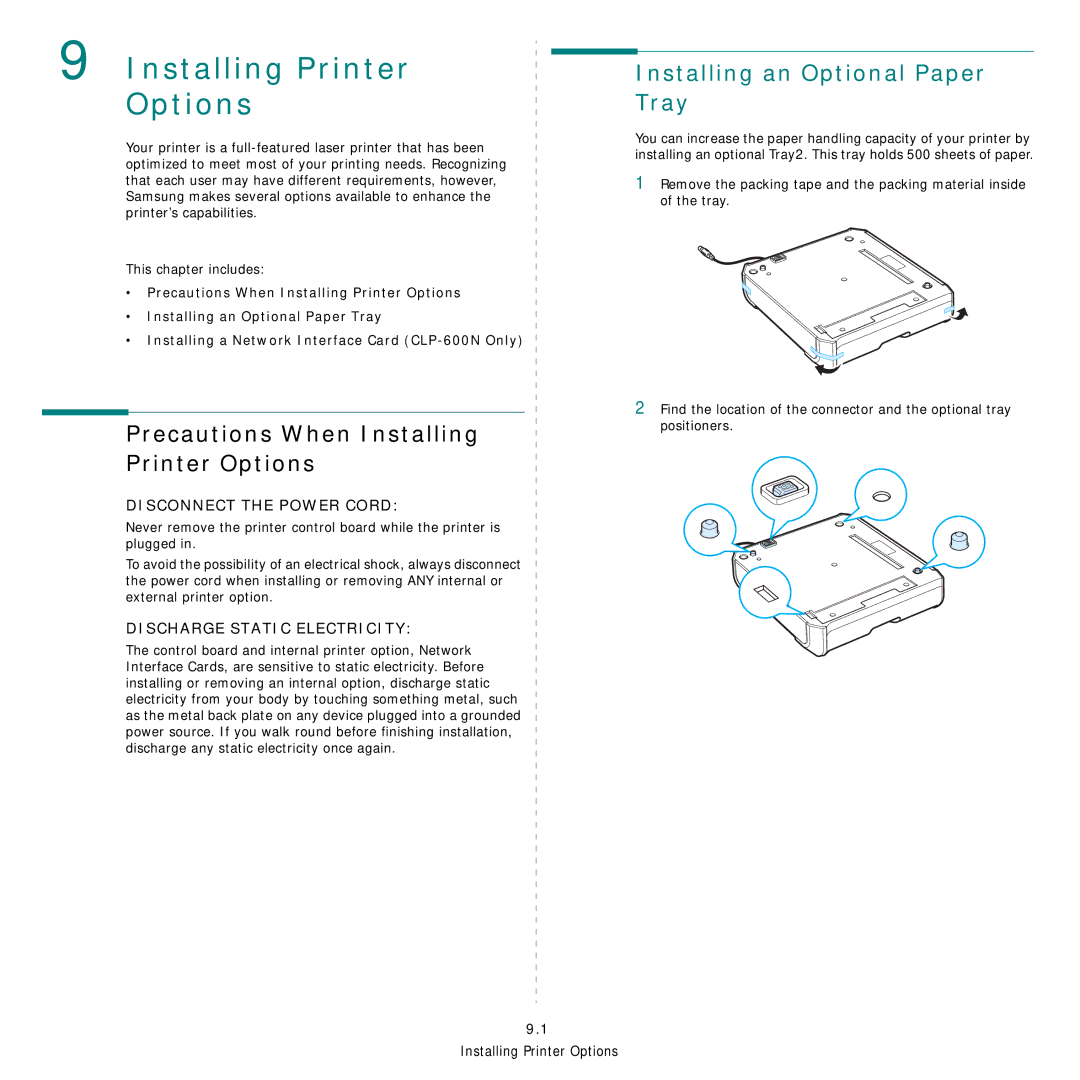 Samsung CLP-600 manual Precautions When Installing Printer Options 