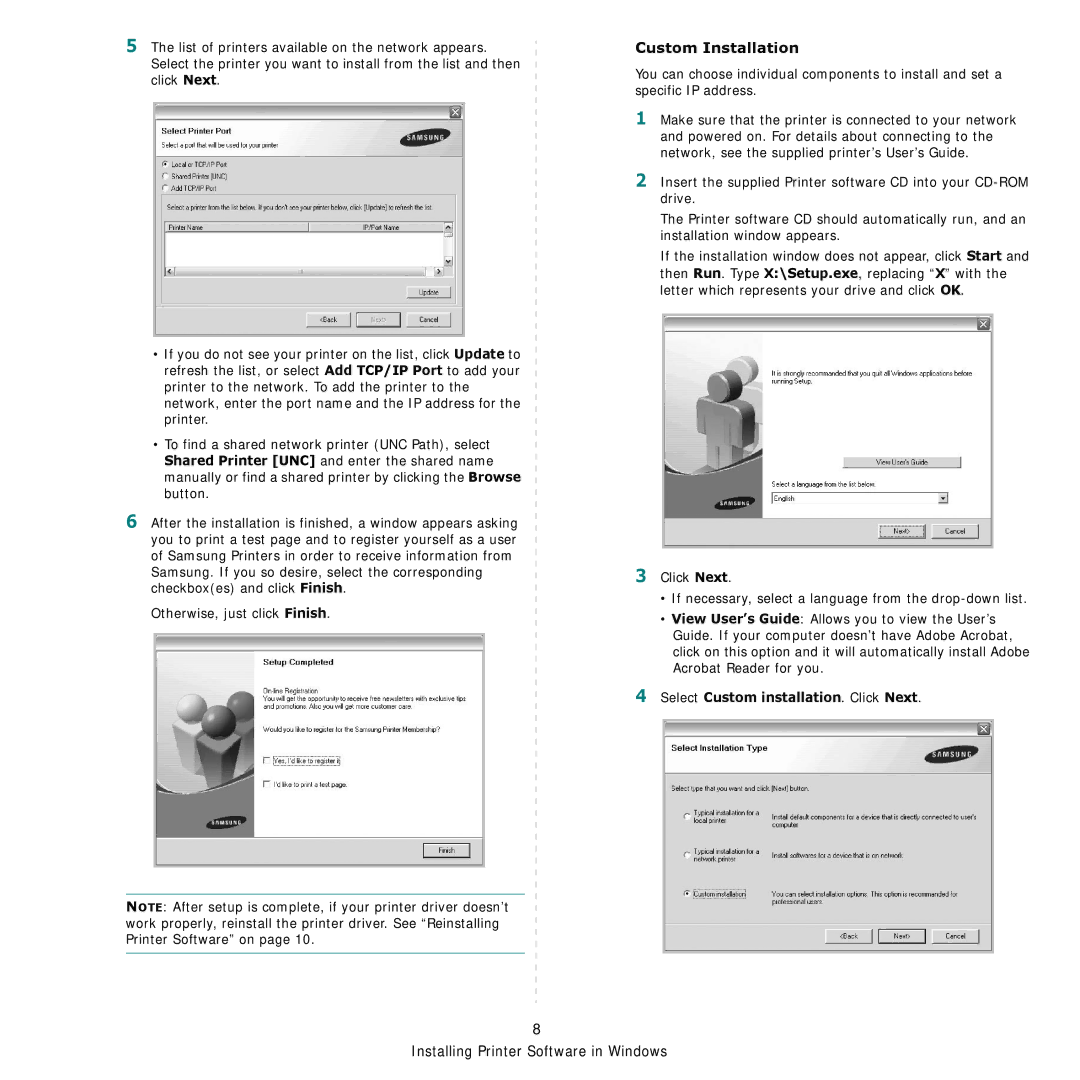 Samsung CLP-600 manual Custom Installation 