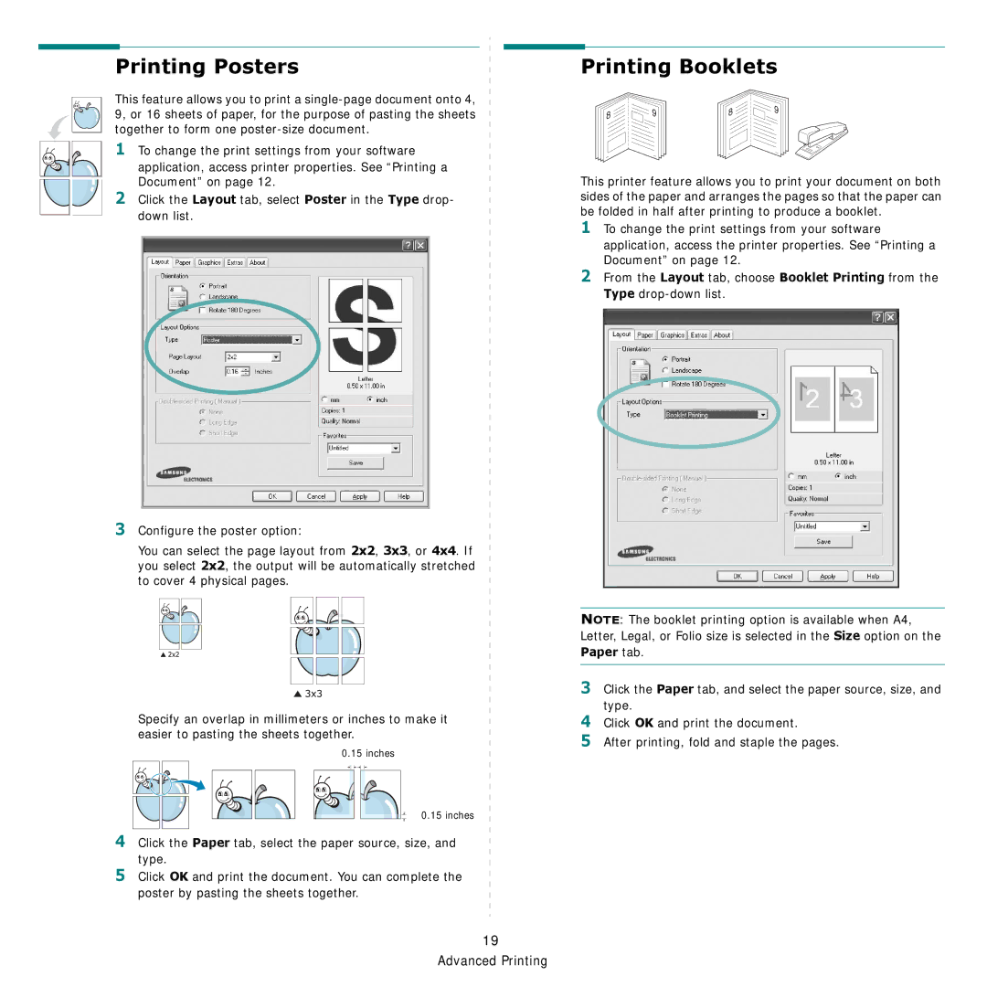 Samsung CLP-600 manual Printing Posters, Printing Booklets 