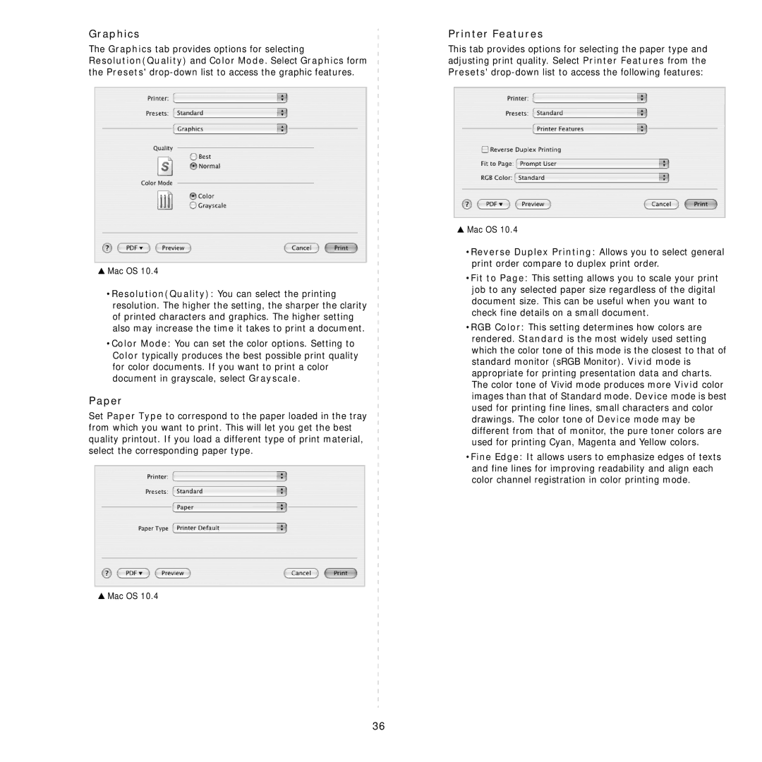 Samsung CLP-660 Series, CLP-610 Series manual Graphics, Paper, Printer Features 