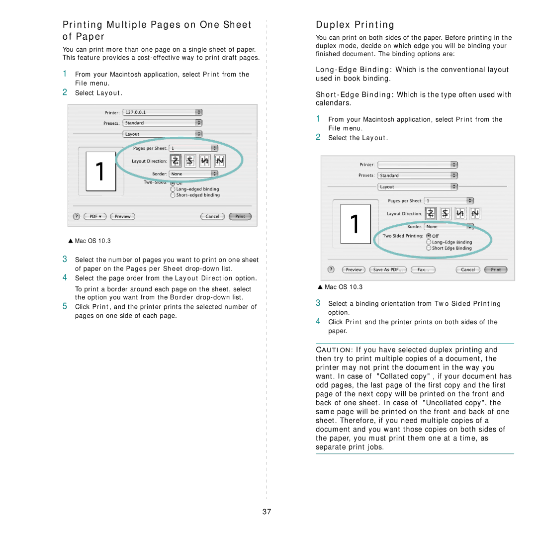 Samsung CLP-610 Series, CLP-660 Series manual Printing Multiple Pages on One Sheet of Paper, Duplex Printing 