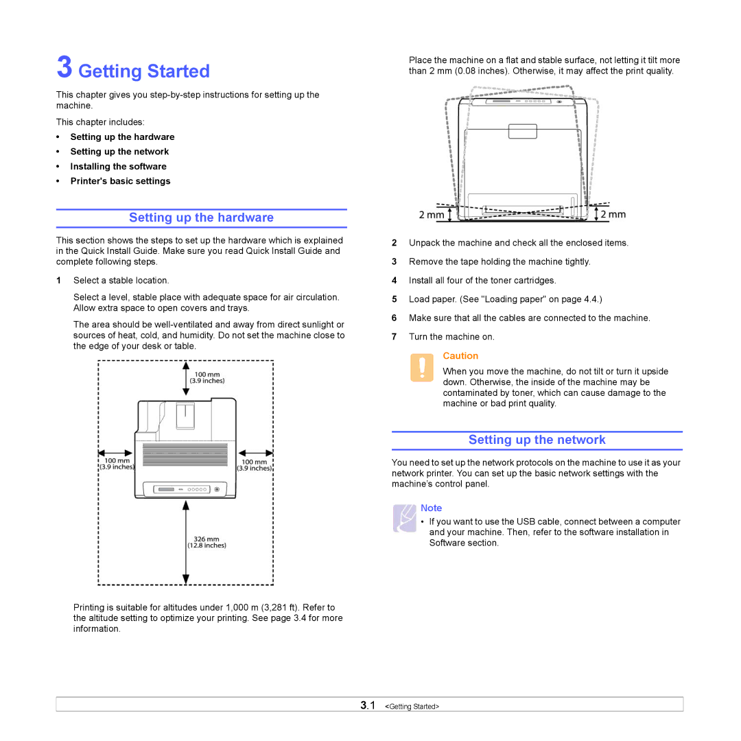 Samsung CLP-610 Series, CLP-660 Series manual Getting Started, Setting up the hardware, Setting up the network 