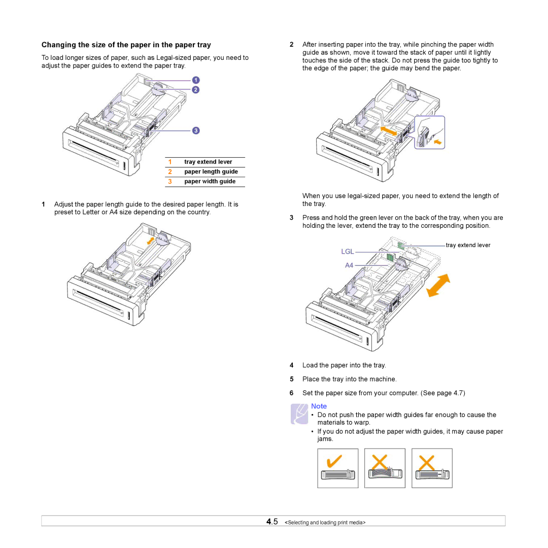 Samsung CLP-610 Series, CLP-660 Series manual Changing the size of the paper in the paper tray 