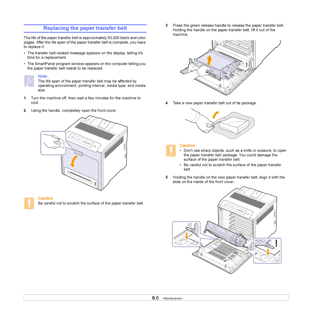 Samsung CLP-660 Series, CLP-610 Series manual Replacing the paper transfer belt 