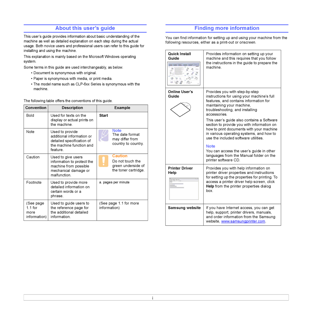 Samsung CLP-610 Series, CLP-660 Series manual About this user’s guide, Finding more information 