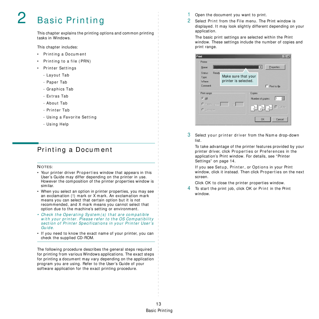 Samsung CLP-610 Series, CLP-660 Series manual Printing a Document, Select your printer driver from the Name drop-down list 