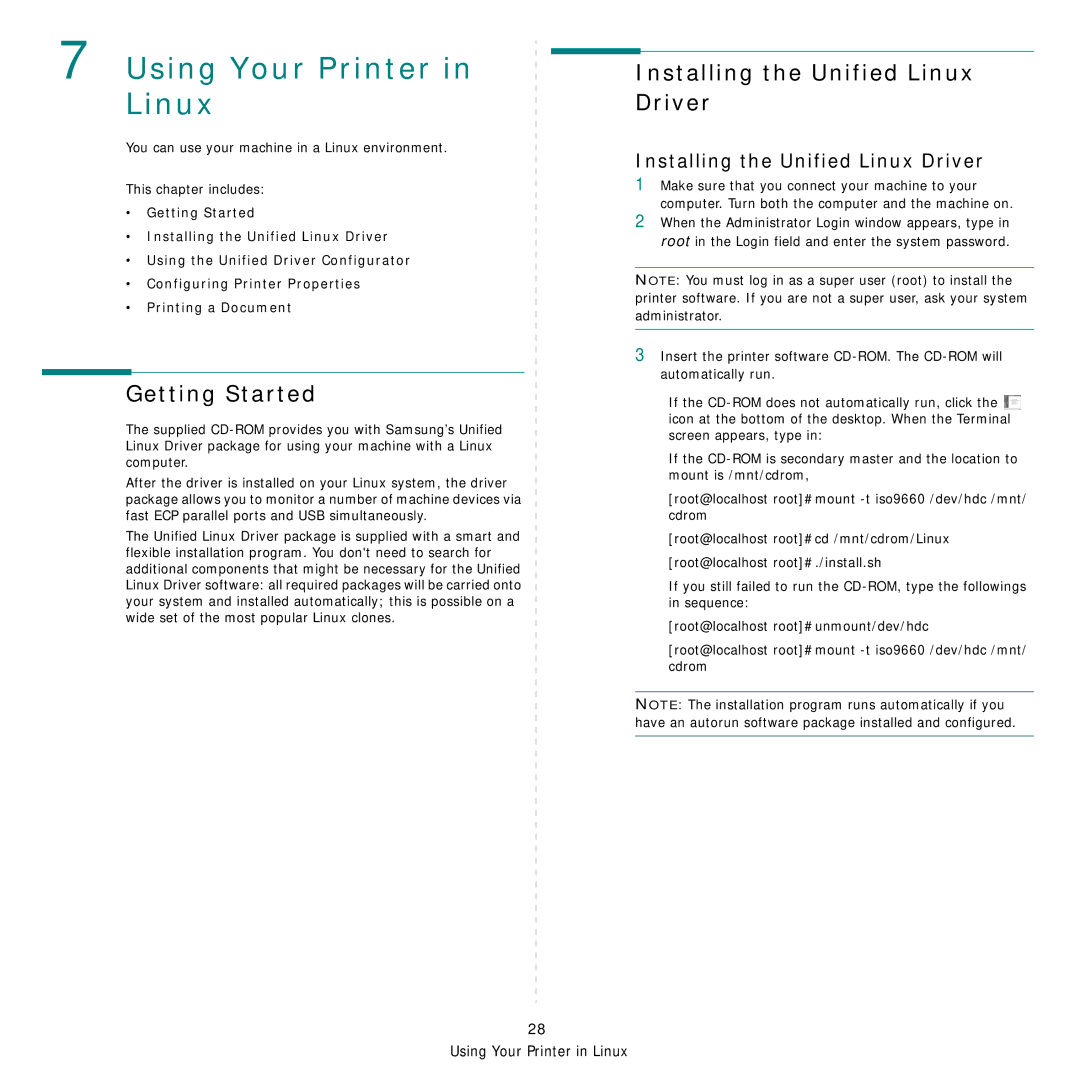 Samsung CLP-660 Series, CLP-610 Series manual Getting Started, Installing the Unified Linux Driver 