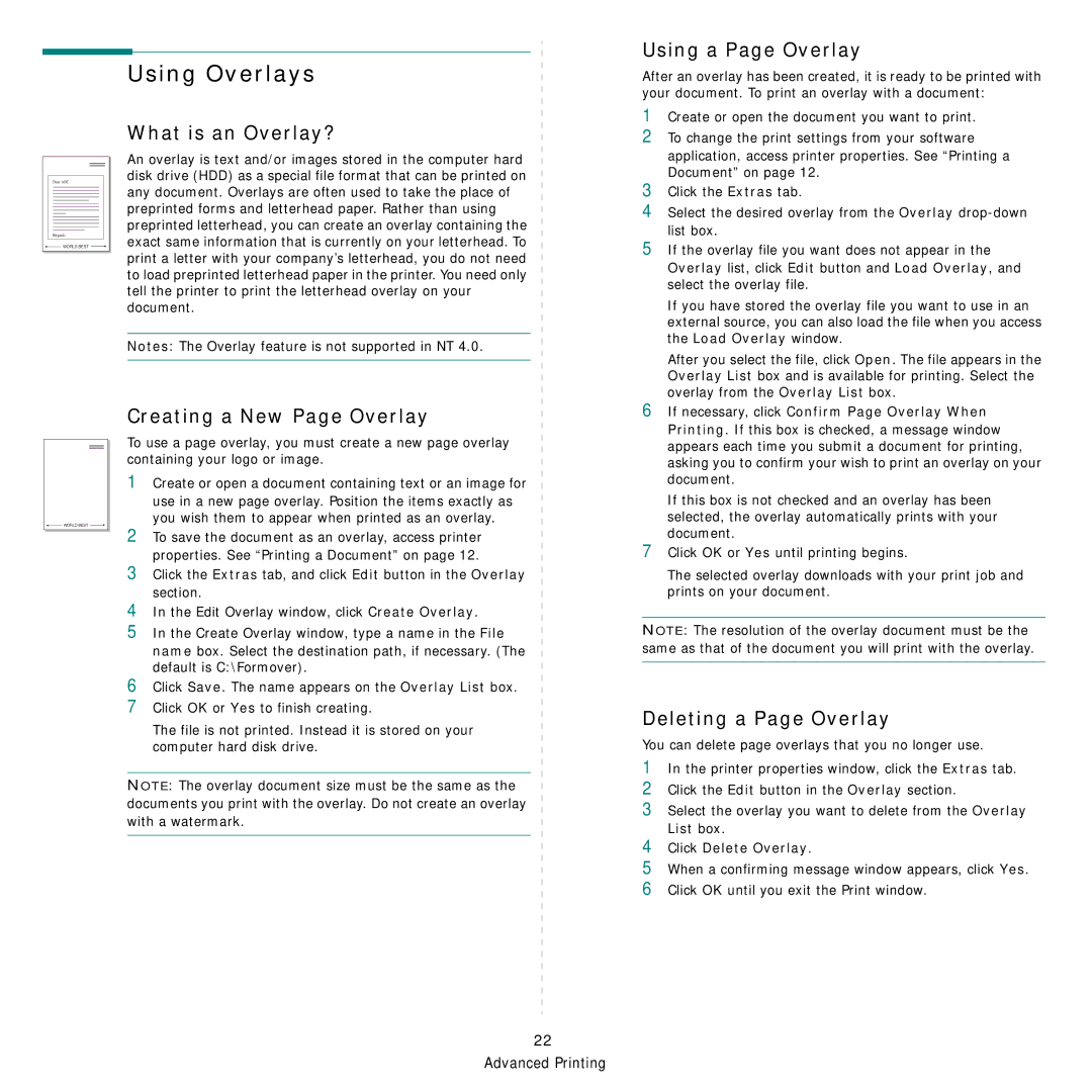 Samsung CLP-650 Series manual Using Overlays, What is an Overlay?, Using a Page Overlay, Creating a New Page Overlay 