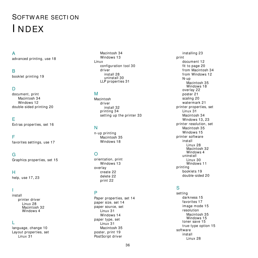 Samsung CLP-650 Series manual Language, change 10 Layout properties, set, Windows 15 toner save 15 true-type option 