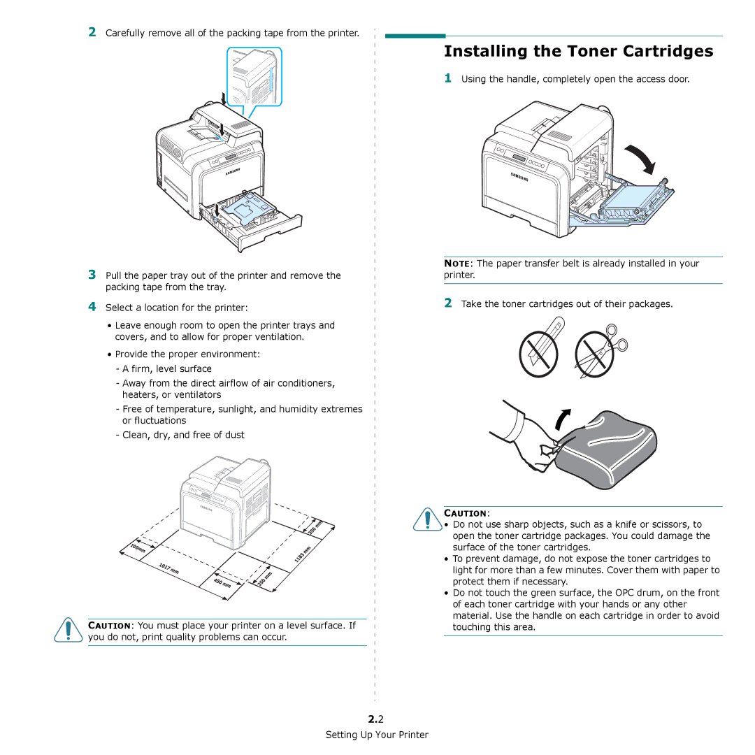 Samsung CLP-650 Series manual Installing the Toner Cartridges 