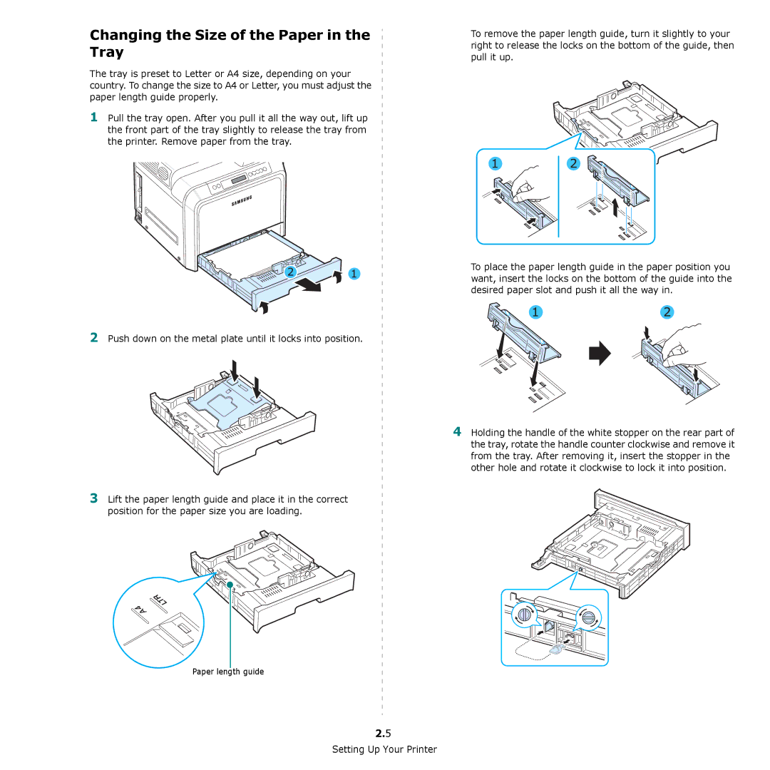 Samsung CLP-650 Series manual Changing the Size of the Paper in the Tray 