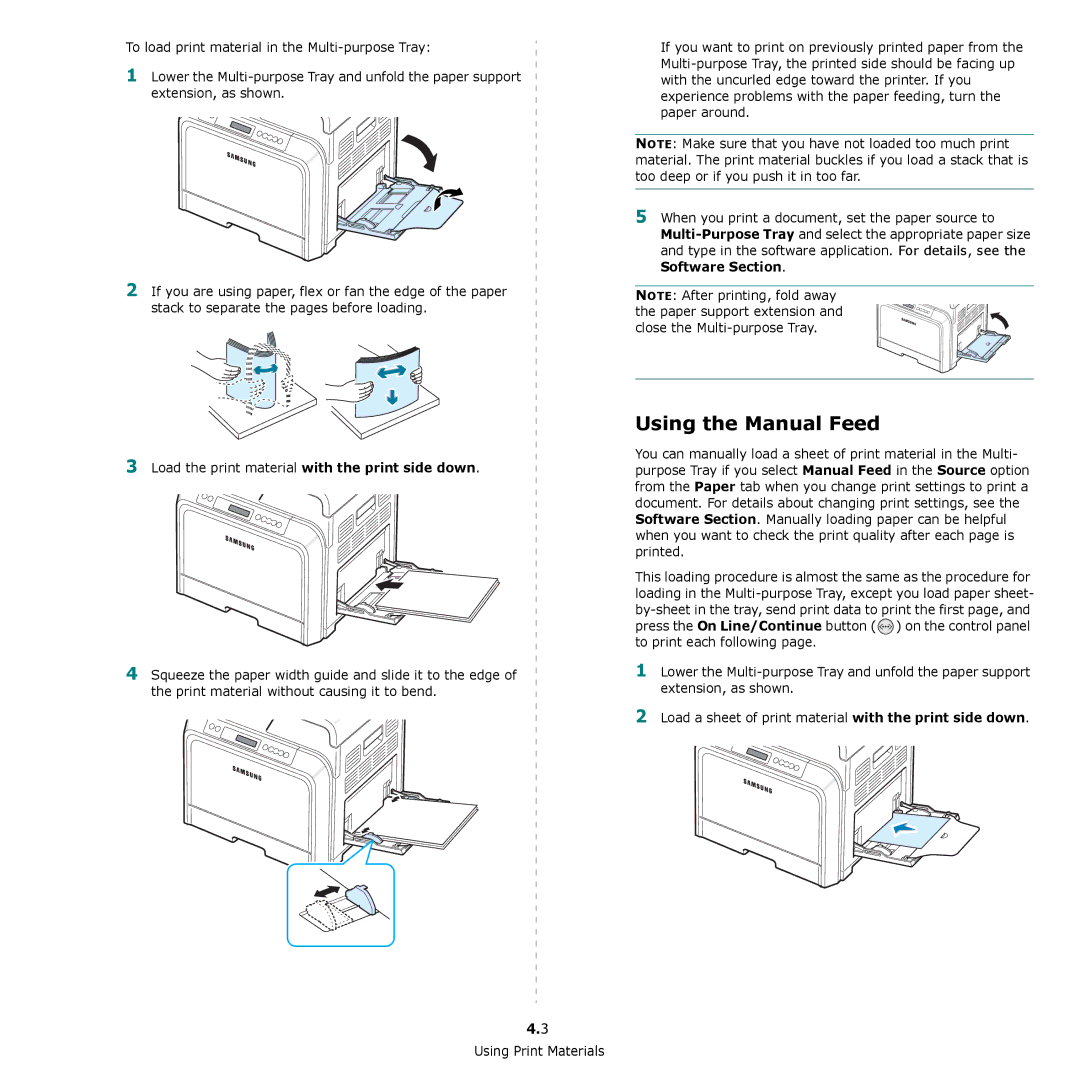 Samsung CLP-650 Series manual Using the Manual Feed 