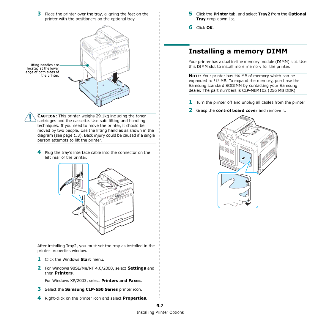 Samsung CLP-650 Series manual Installing a memory Dimm 