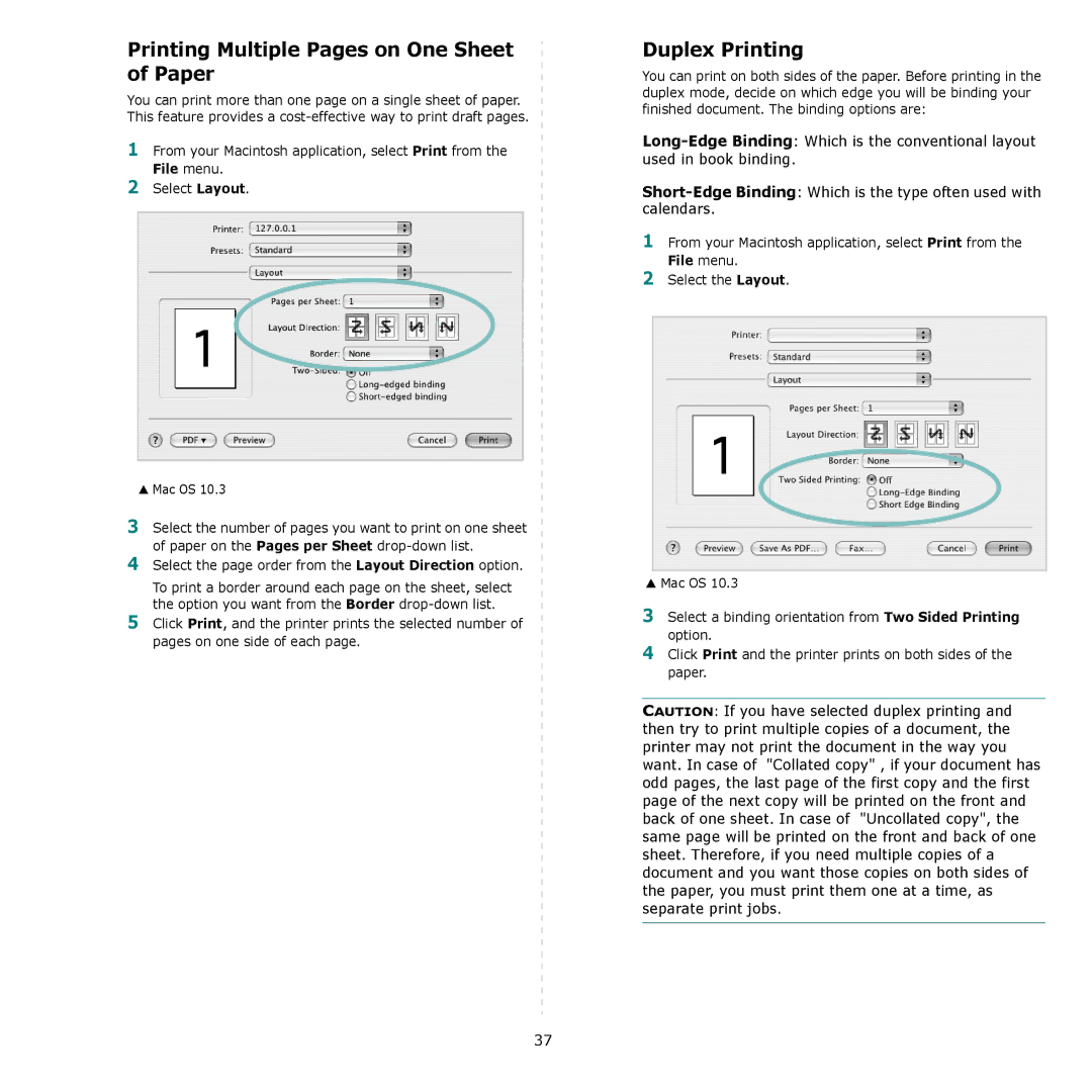 Samsung CLP-610, CLP-660 manual Printing Multiple Pages on One Sheet of Paper, Duplex Printing 