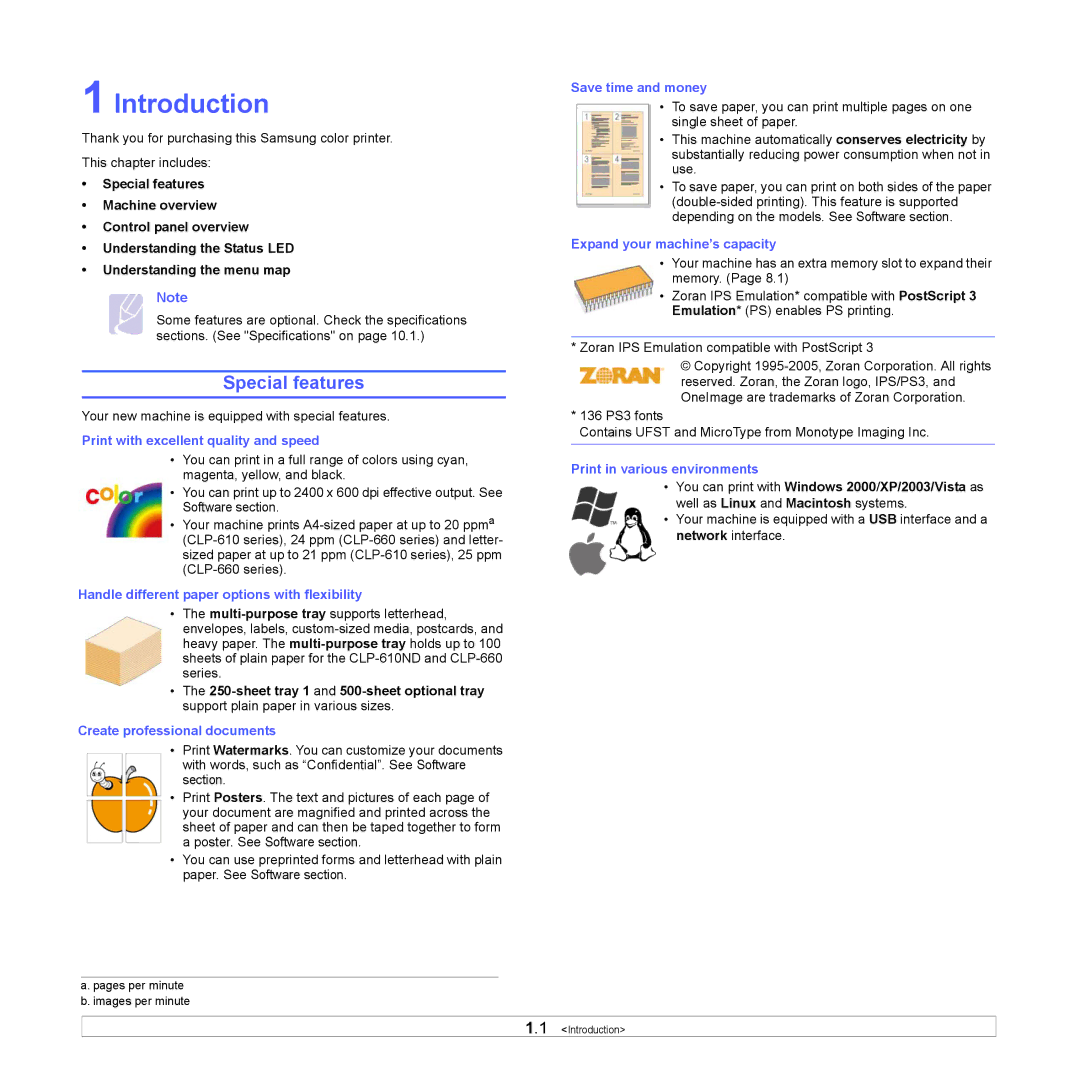 Samsung CLP-610, CLP-660 manual Introduction, Special features 