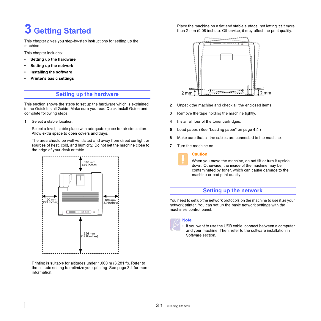 Samsung CLP-660, CLP-610 manual Getting Started, Setting up the hardware, Setting up the network 