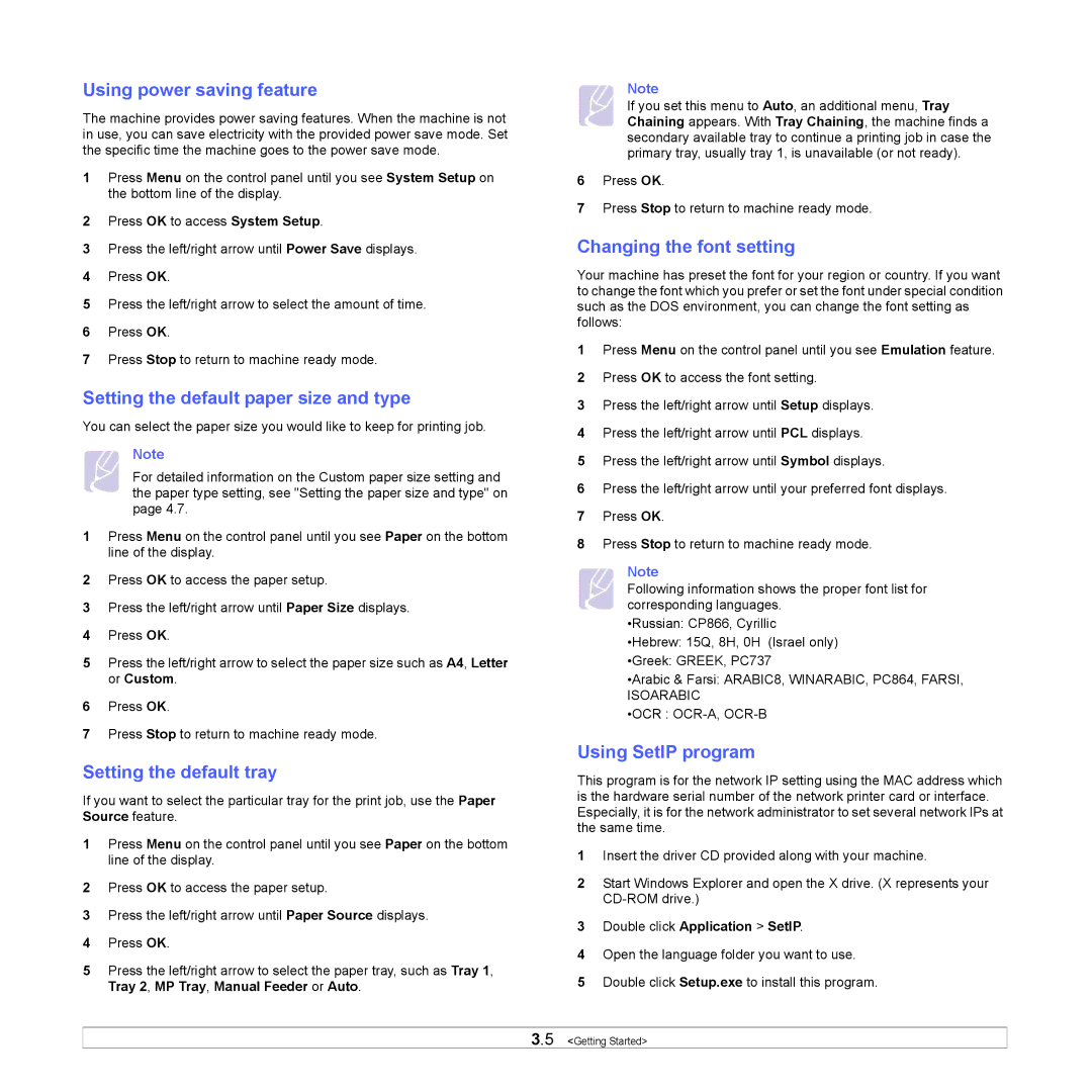 Samsung CLP-660, CLP-610 Using power saving feature, Setting the default paper size and type, Setting the default tray 