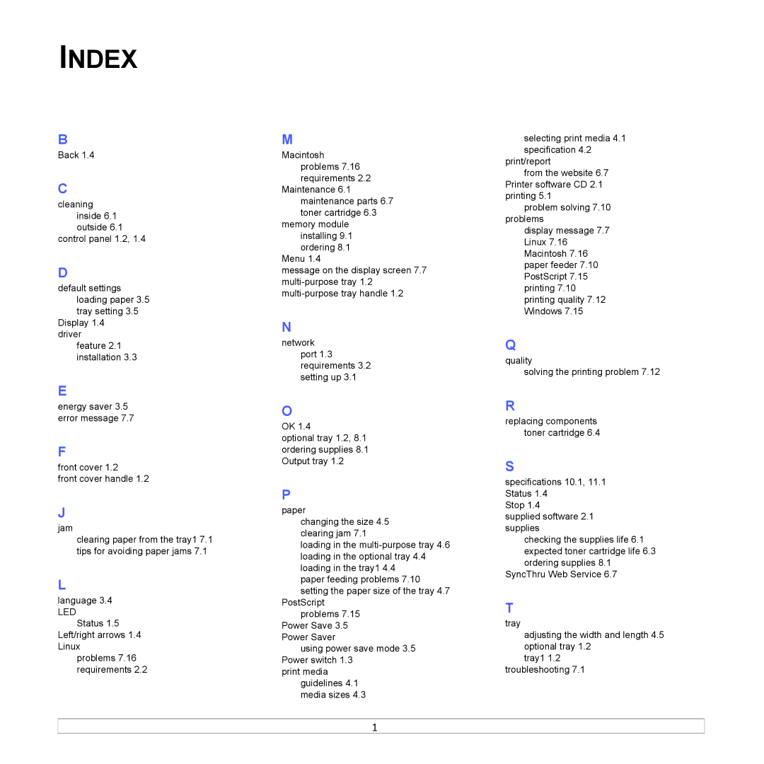 Samsung CLP-610, CLP-660 manual Index 