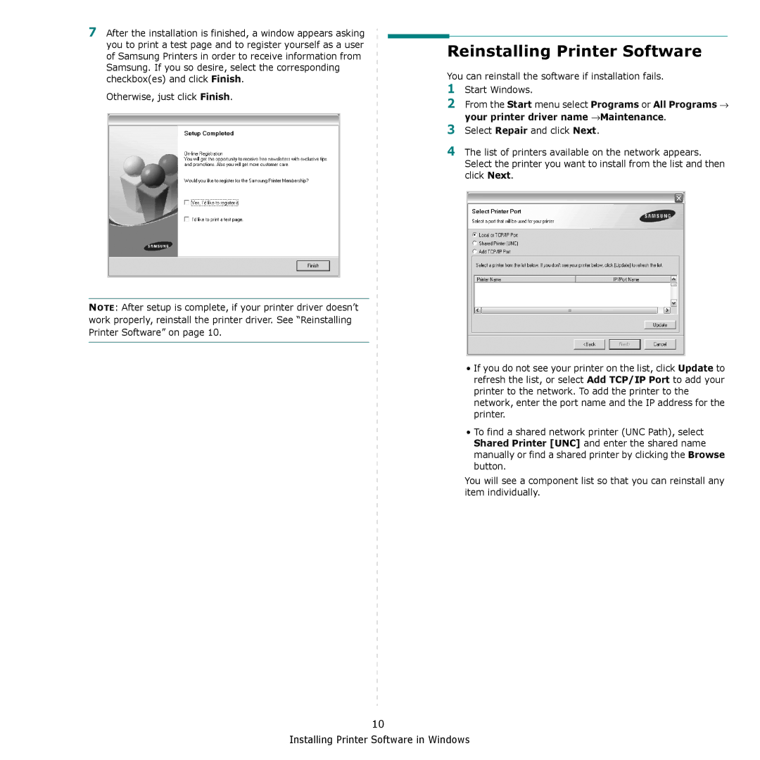 Samsung CLP-660, CLP-610 manual Reinstalling Printer Software 