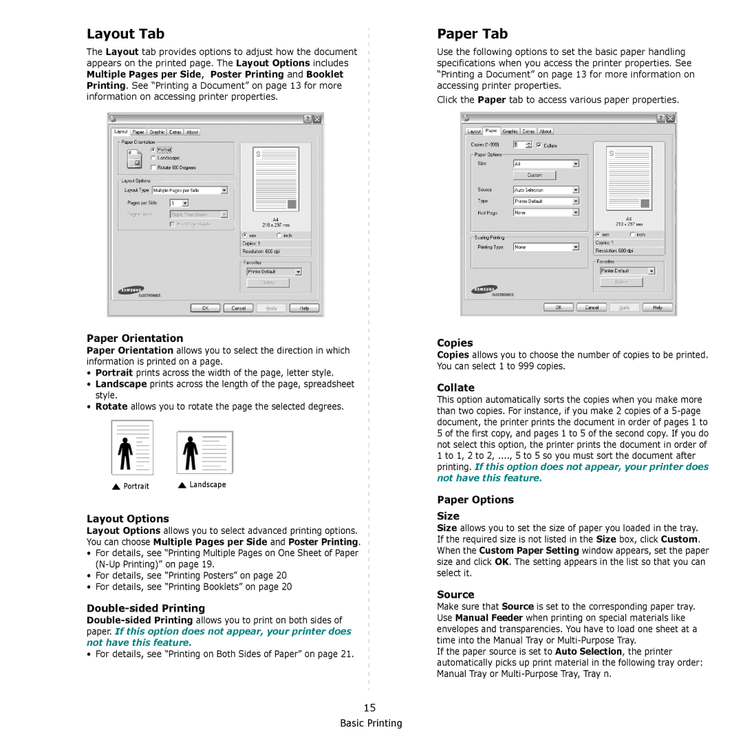 Samsung CLP-610, CLP-660 manual Layout Tab, Paper Tab 