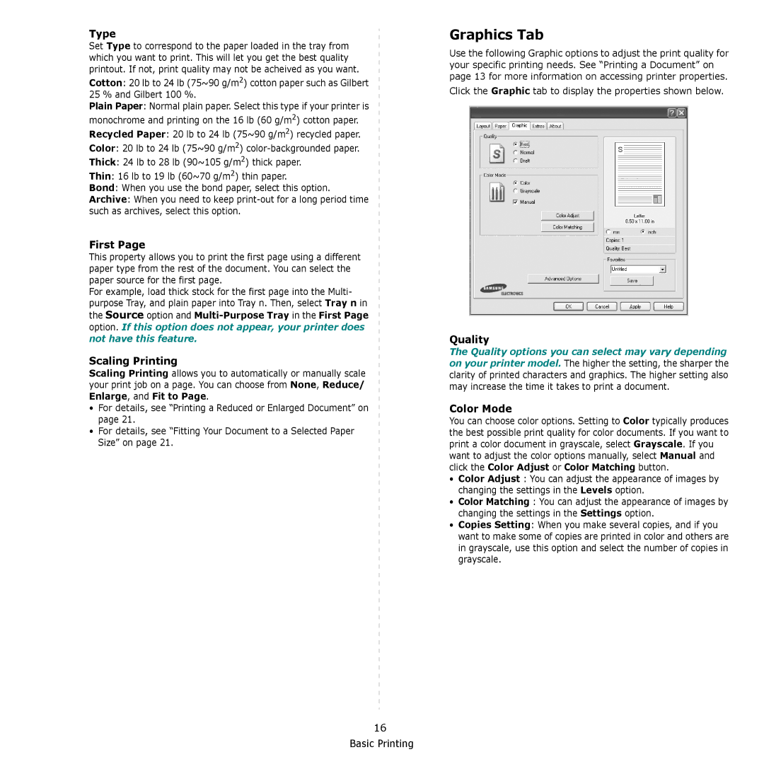 Samsung CLP-660, CLP-610 manual Graphics Tab 