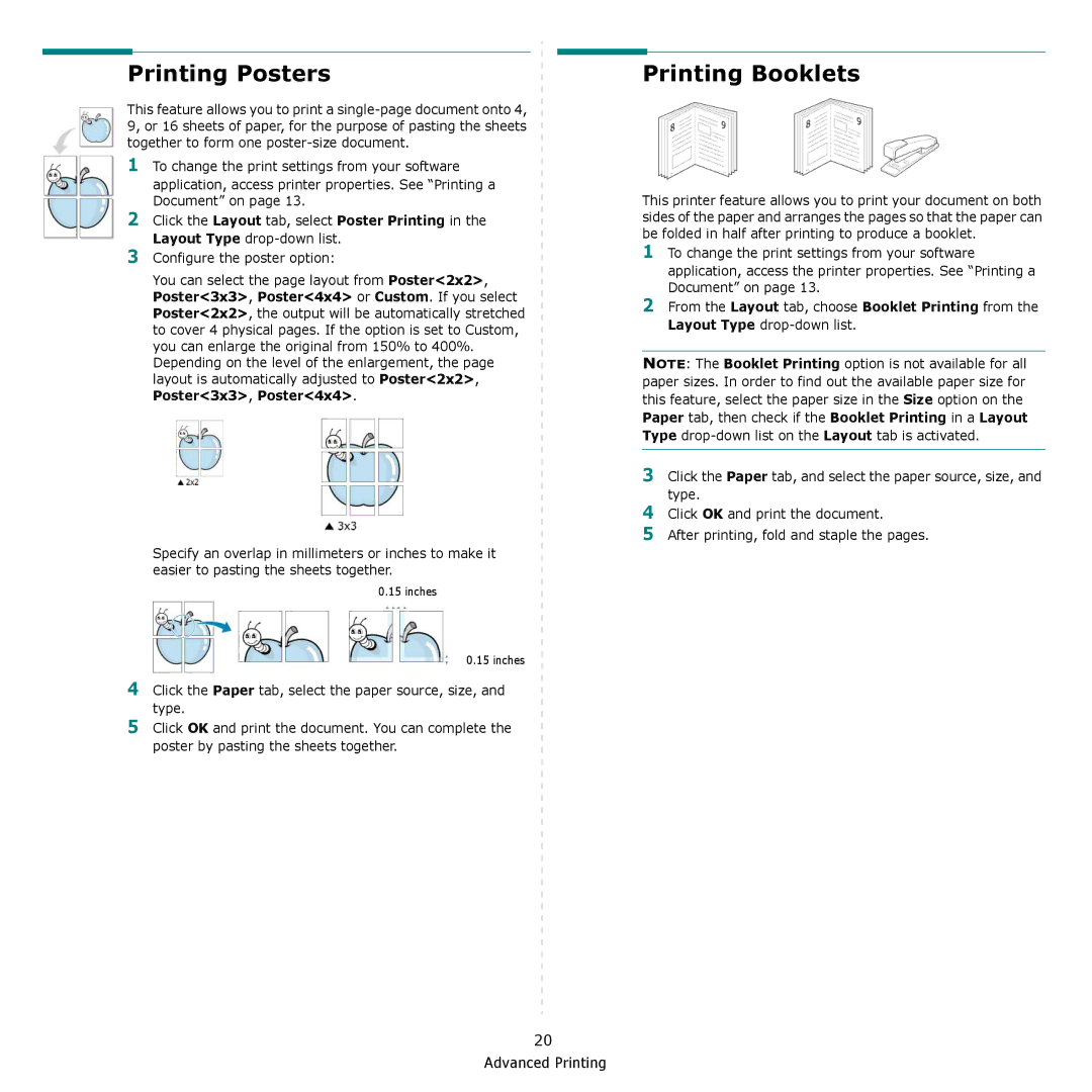 Samsung CLP-660, CLP-610 manual Printing Posters, Printing Booklets 