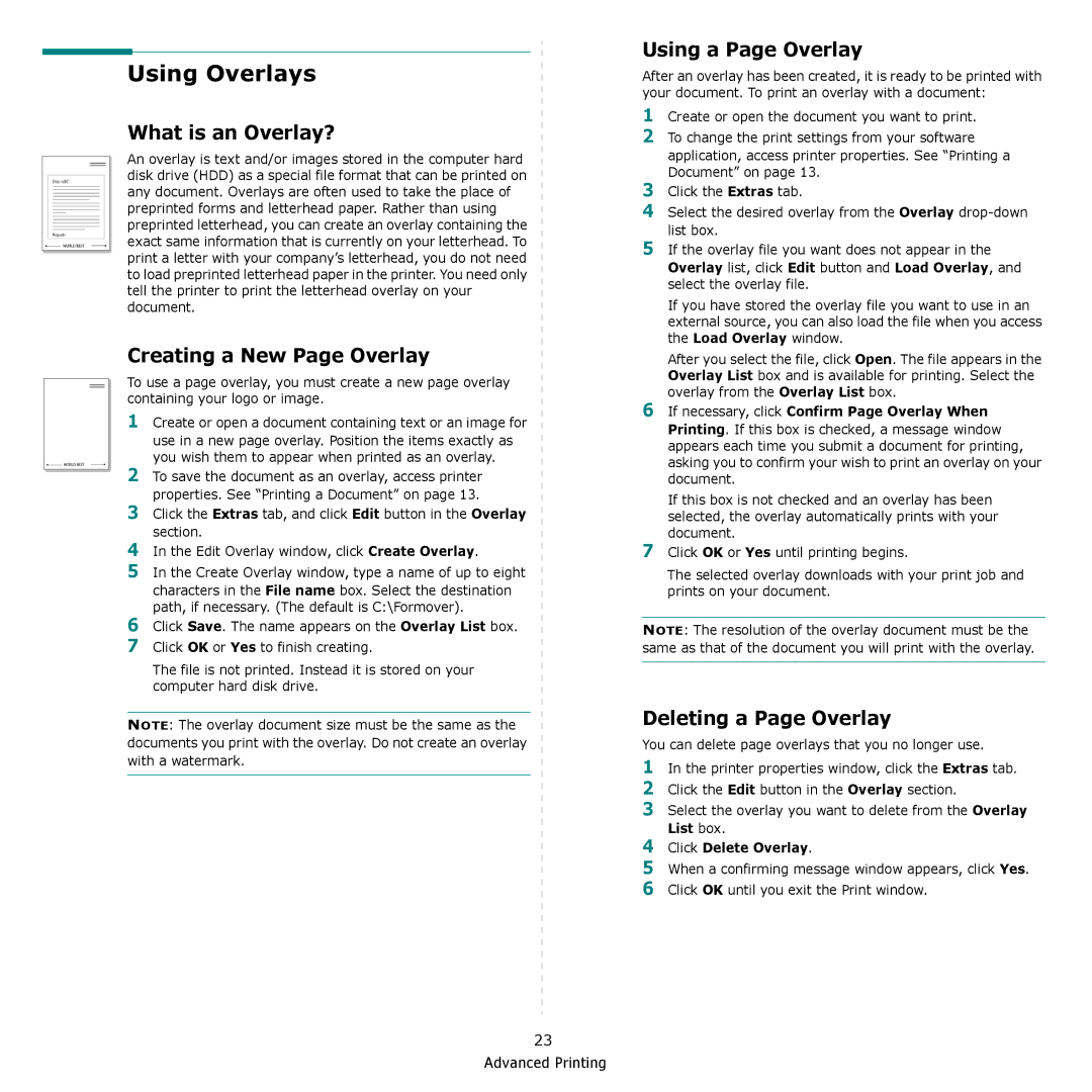 Samsung CLP-610, CLP-660 manual Using Overlays, What is an Overlay?, Creating a New Page Overlay, Using a Page Overlay 