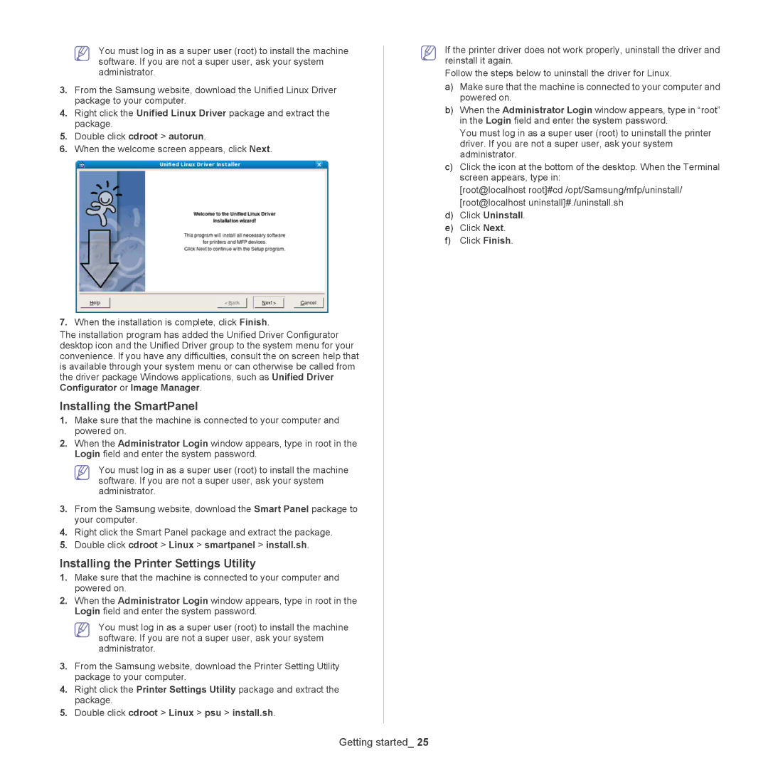 Samsung CLP775ND, CLP-775 SERIES manual Installing the SmartPanel, Installing the Printer Settings Utility, Click Uninstall 