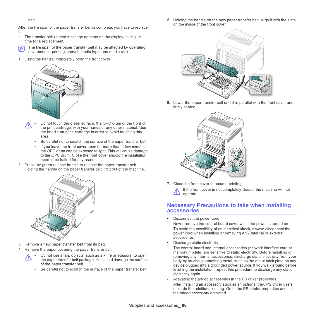 Samsung CLP-775 SERIES, CLP775ND manual Necessary Precautions to take when installing accessories 