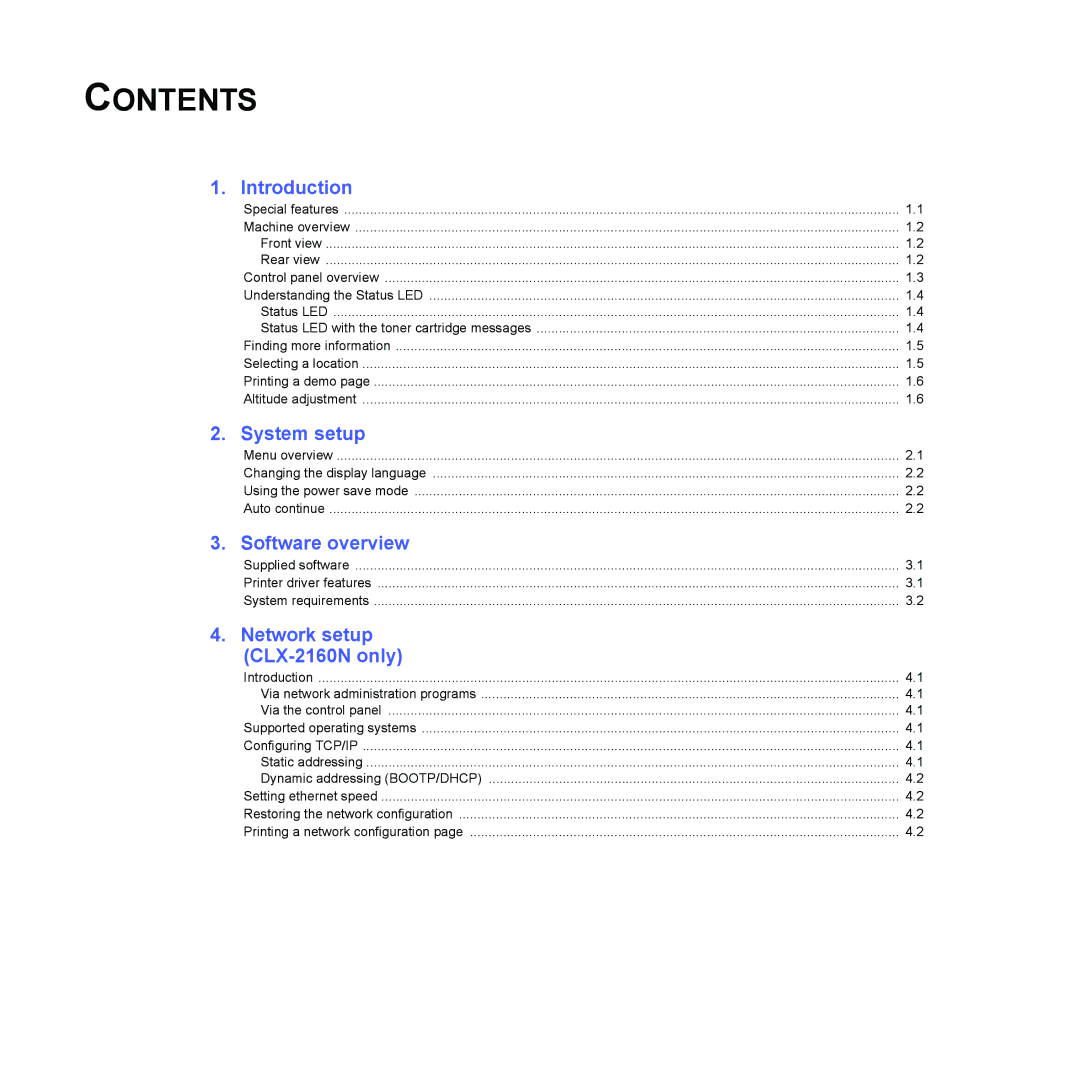 Samsung CLX-216x manual Contents 