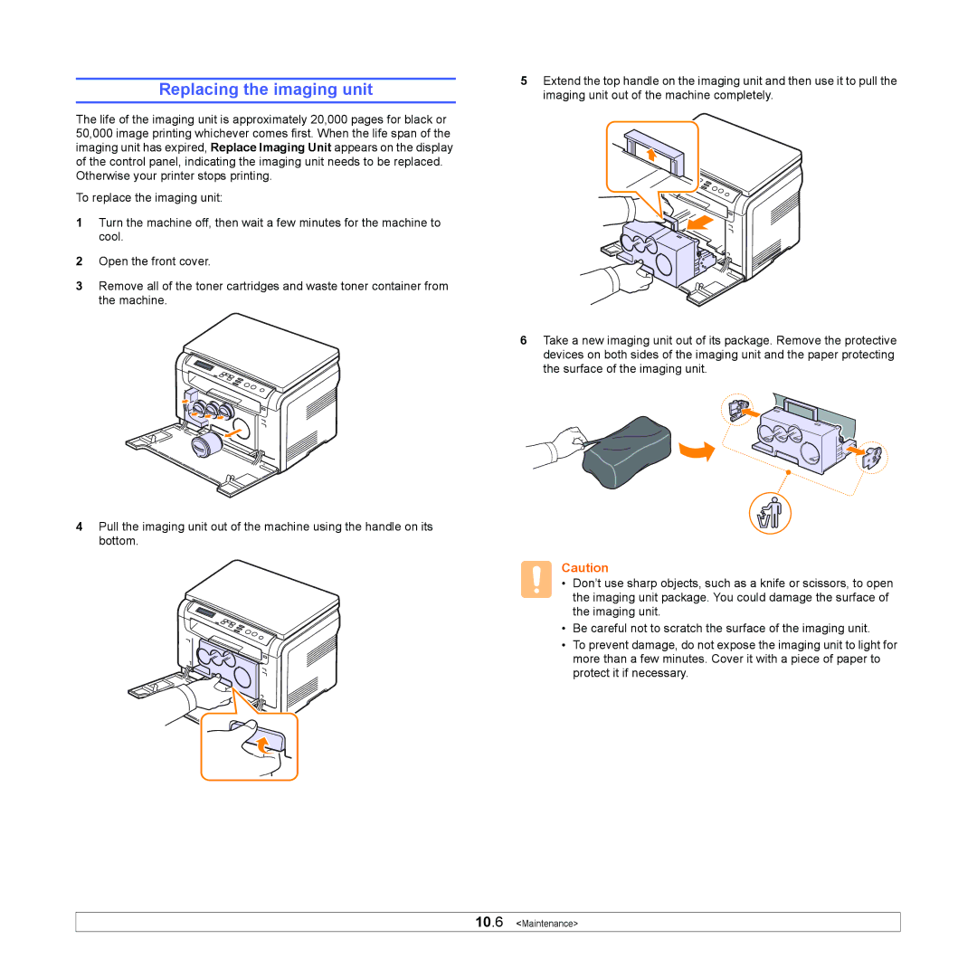 Samsung CLX-216x manual Replacing the imaging unit 