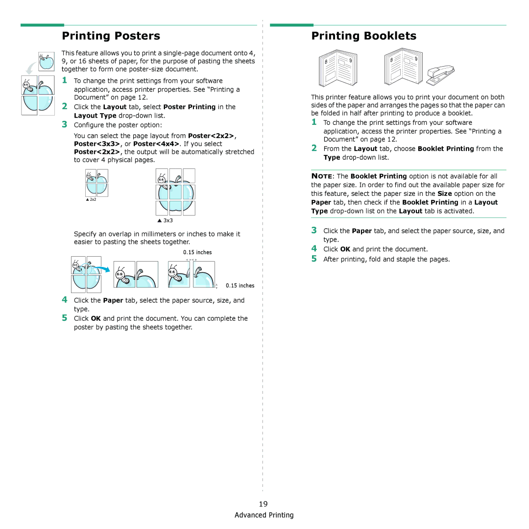 Samsung CLX-216x manual Printing Posters, Printing Booklets 