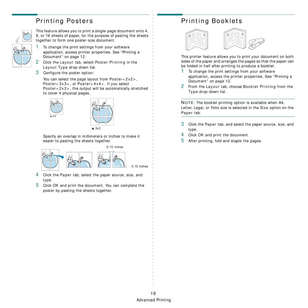 Samsung CLX-3160 manual Printing Posters, Printing Booklets 