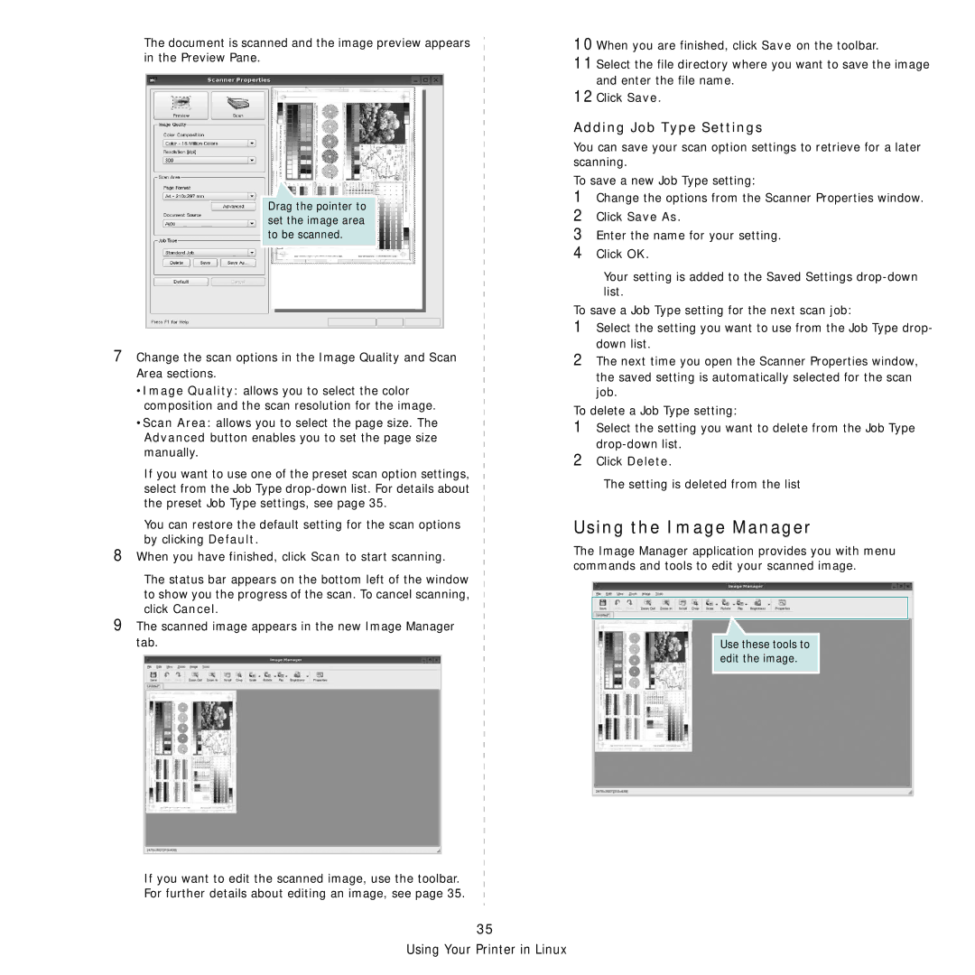 Samsung CLX-3160 manual Using the Image Manager, Adding Job Type Settings 