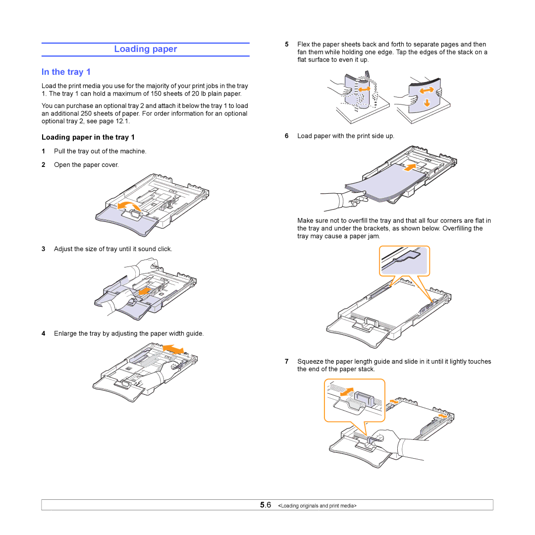 Samsung CLX-3160 manual Tray, Loading paper in the tray 