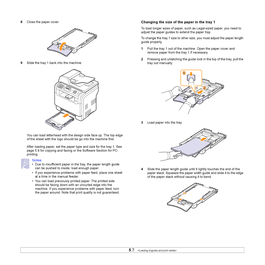 Samsung CLX-3160 manual Changing the size of the paper in the tray 