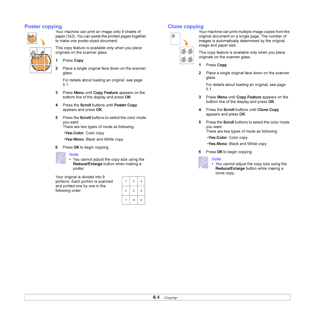 Samsung CLX-3160 manual Poster copying, Clone copying 