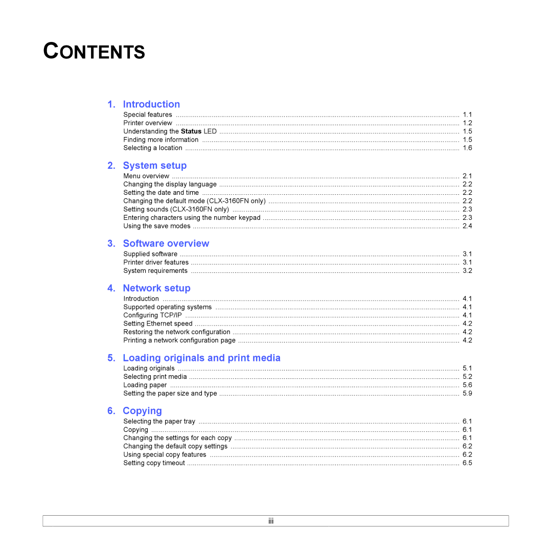 Samsung CLX-3160 manual Contents 