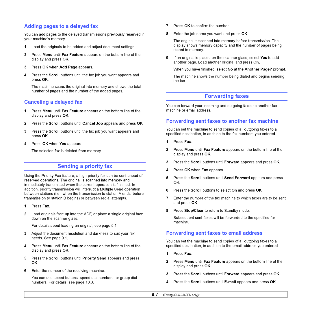 Samsung CLX-3160 manual Sending a priority fax, Forwarding faxes 