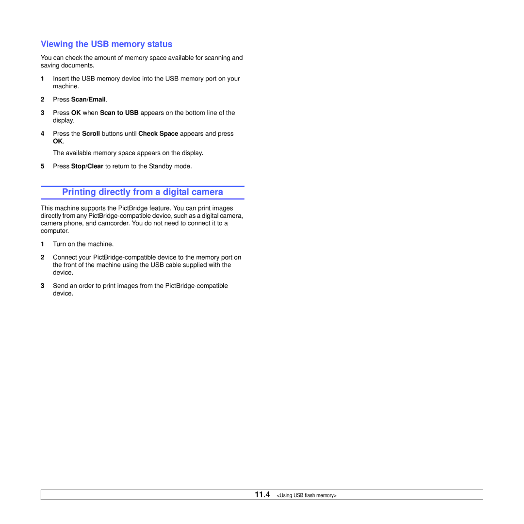 Samsung CLX-3160 manual Printing directly from a digital camera, Viewing the USB memory status 